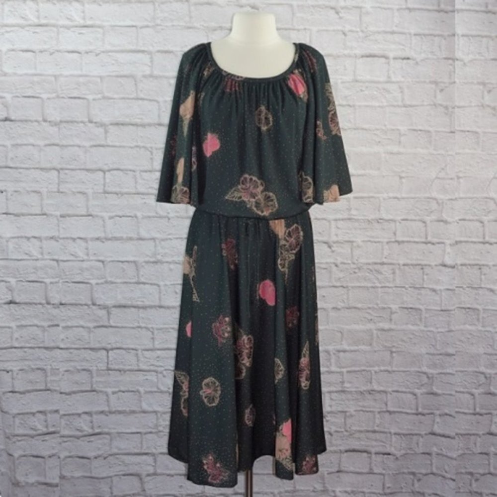 Vintage 70s Disco Flutter Sleeve Floral Dress